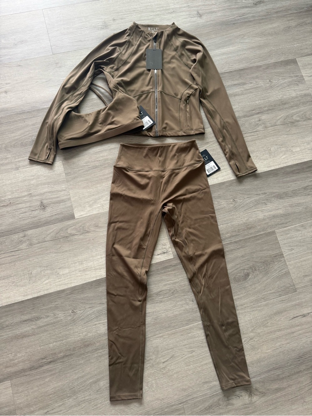 β€οΈ Bylt Metta Set in Dark Taupe - Leggings, Sports Bra, and Jacket